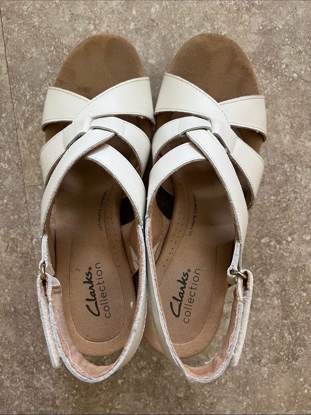 Clarks White Leather Crisscross Slingback Sandals